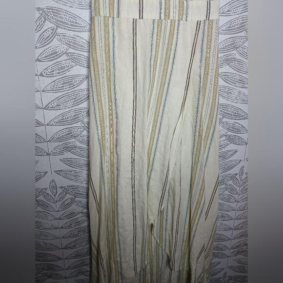 Happy X Nature Dress Linen Blend Cream Striped Halter Maxi Hi Lo NEW Kate Hudson - Picture 2 of 10